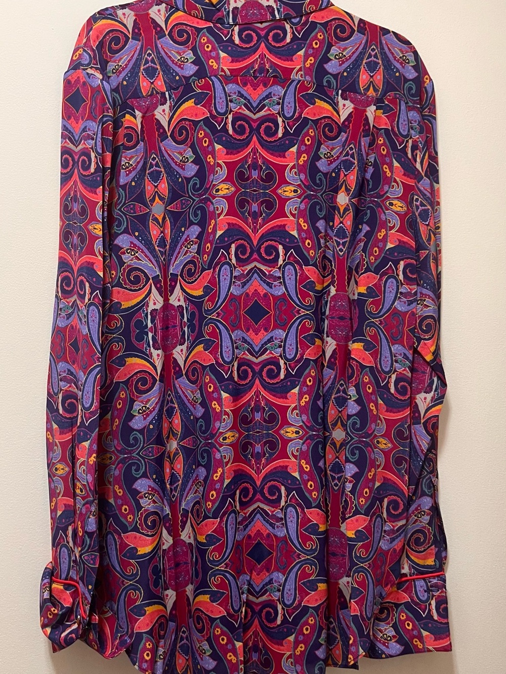 Robert Graham Purple Paisley Button-Up Blouse with Red and Orange Accents - Picture 4 of 5